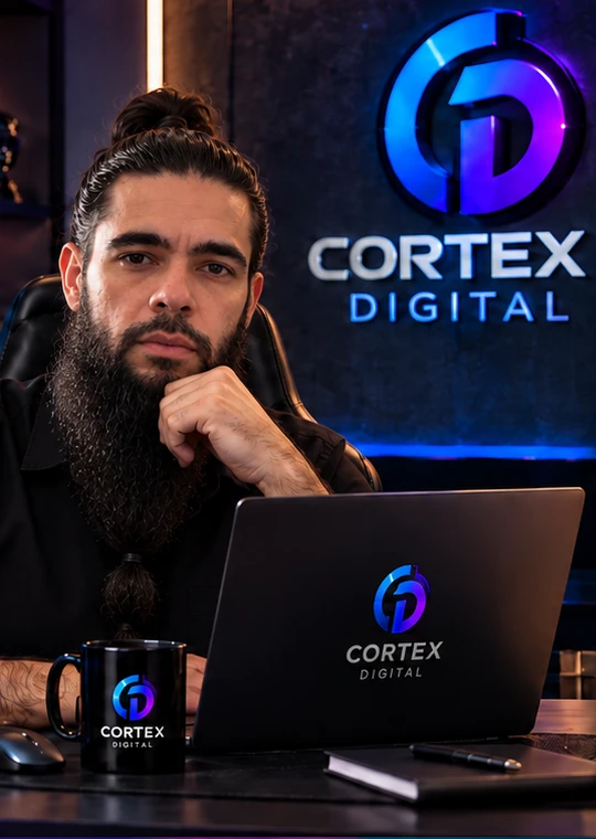 Fundador da Cortex Digital em seu escritório